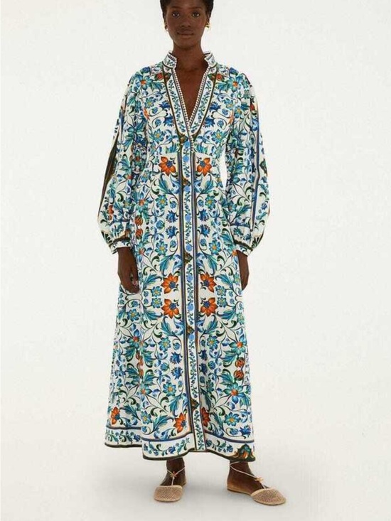 FARM Rio Dresses & Skirts - FARM Rio White Maxi Dress with Blue & Orange Floral Print